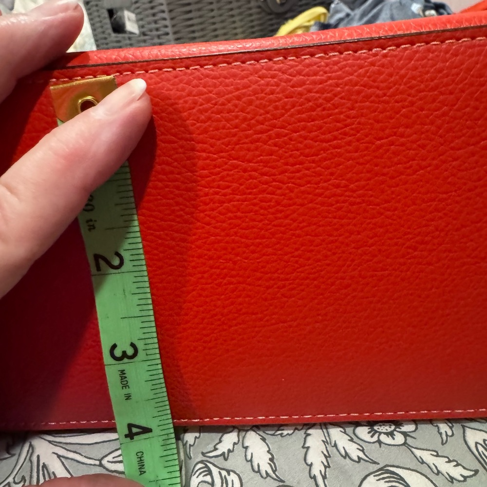 Coach Red /Orange Tote Bag; Lg., beautiful; NWOT; yellow and teal interior. - Picture 5 of 12